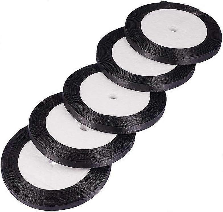 Single Face Satin Ribbon Polyester Ribbon Black 1/4 inch(6mm) about 25yards/roll(22.86m/roll) 10rolls/group 250yards/group(228.6m/group)