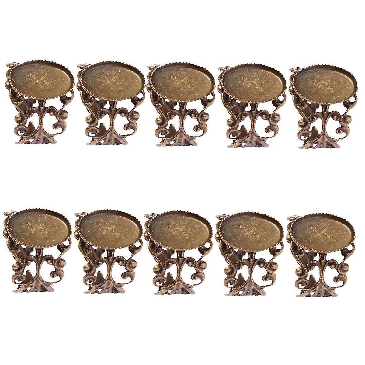 10Pcs 18x14mm Retro Tooth Disk Flower Shape Ring Support Tray DIY Empty Jewelry Holder Tray Metal Ring Accessory (Coffee)