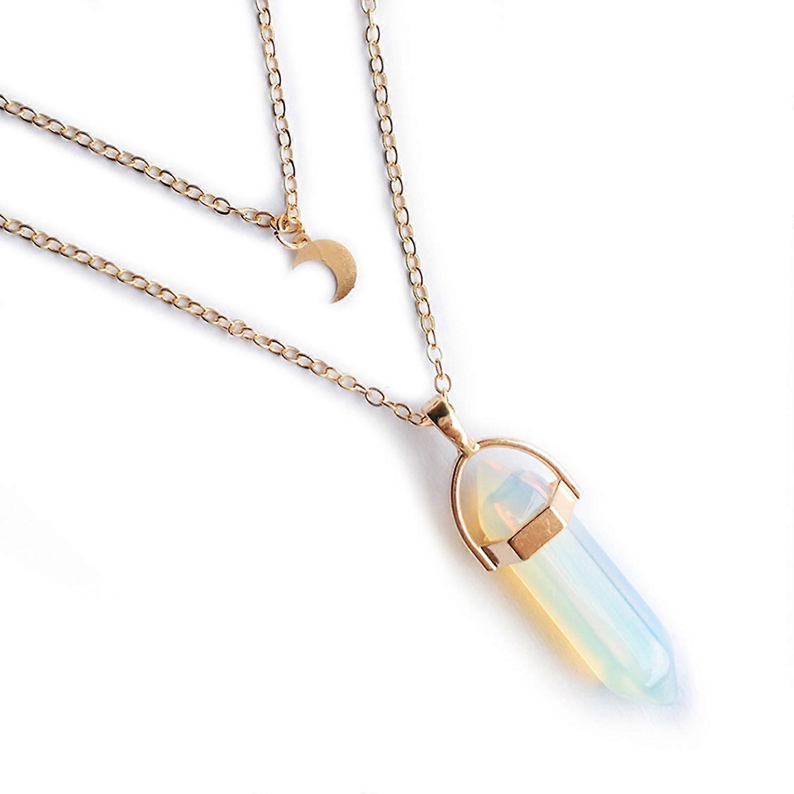 Chaîne en or hexagonale collier en cristal pendentif lune collier ras de cou superposé-MXBC