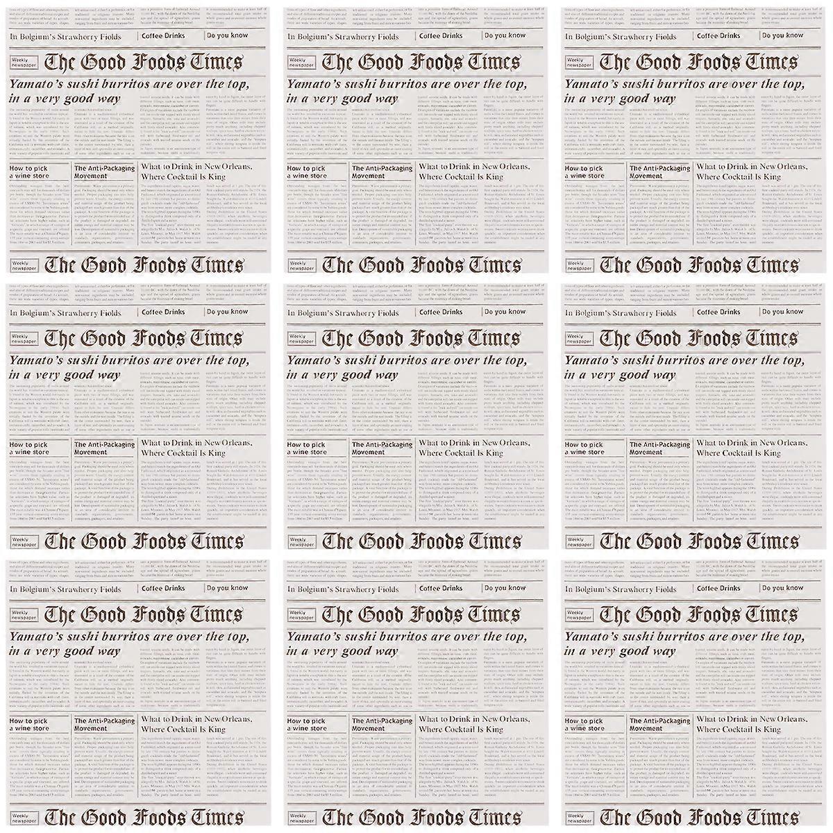 50 Pcs Simulation Newspaper Style Food Basket Liners Disposable Bread Wrapping Tissue Newsprint Baking Paper Sheets (White)