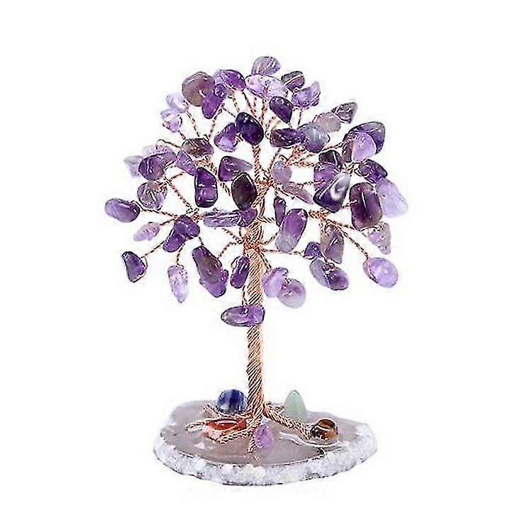 Super Mini Crystal Money Tree Copper Wire Wrapped W/ Agate Slice Base Gemstone Reiki Chakra Feng Shui Trees Home Decor