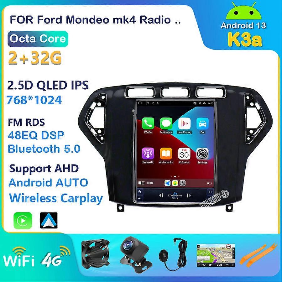 Android 13 Car Radio for Ford Mondeo mk4 Galaxy A/C 2007-2010 Multimedia Video 2Din 10.4" 4G WIFI GPS Carplay Navigation DSP