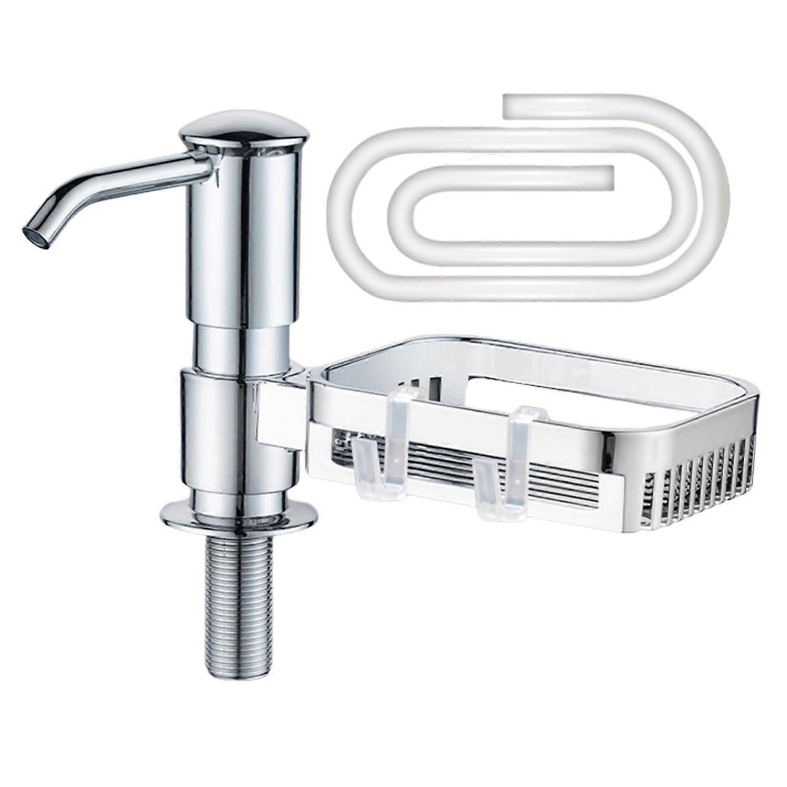 Sink Soap Dispenser with Storage Basket Easy to Install 360-Degree Rotatable Sponge Holder Sink Soap Dispenser with Extension Tube Kit Jikaix