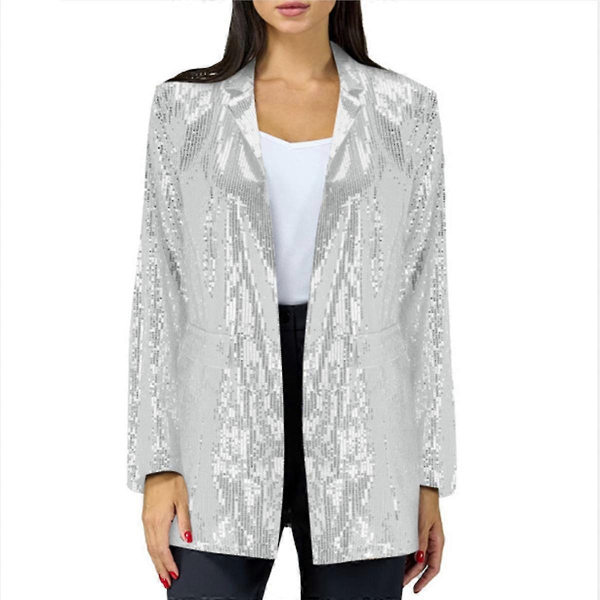 Women Sequin Jacket Blazer Casual Open Front Coat