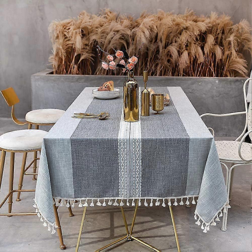 Table Cloth Rectangular Cotton Linen 140x220 Wipe Clean Tablecloth Grey Table