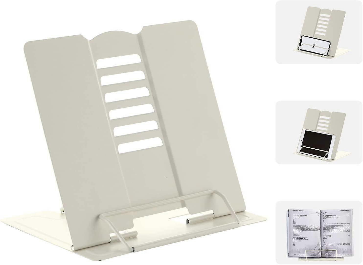 Metal Reading Stand, Adjustable Cookbook Stand, Foldable Book Holder for Tablet, Recipe, Manual, Reading Book Painting (Beige)