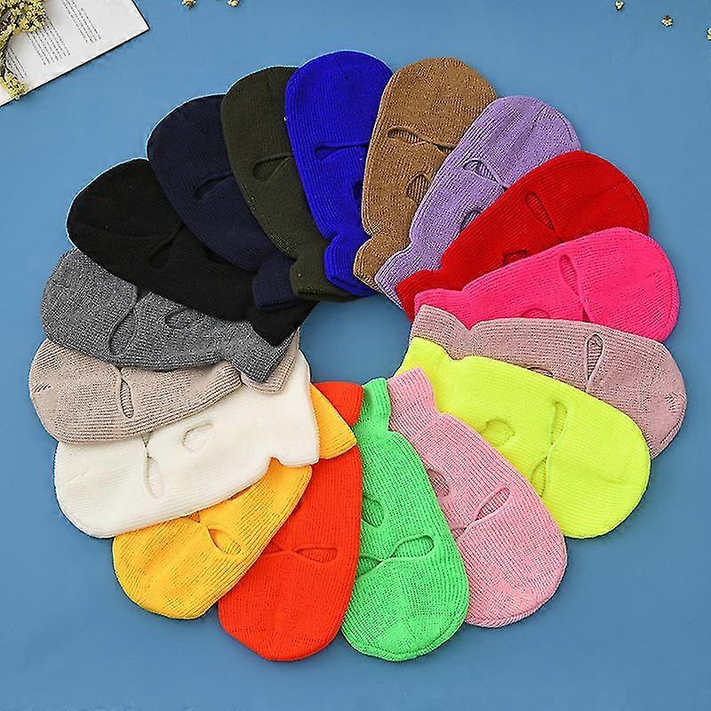 Skidmask stickad ansiktsskydd VinterBalaclava Full Face Mask för vinter utomhussport CS Vinter Tre 3-hål Balaclava Stickad Hatt Utomhus Solid Color