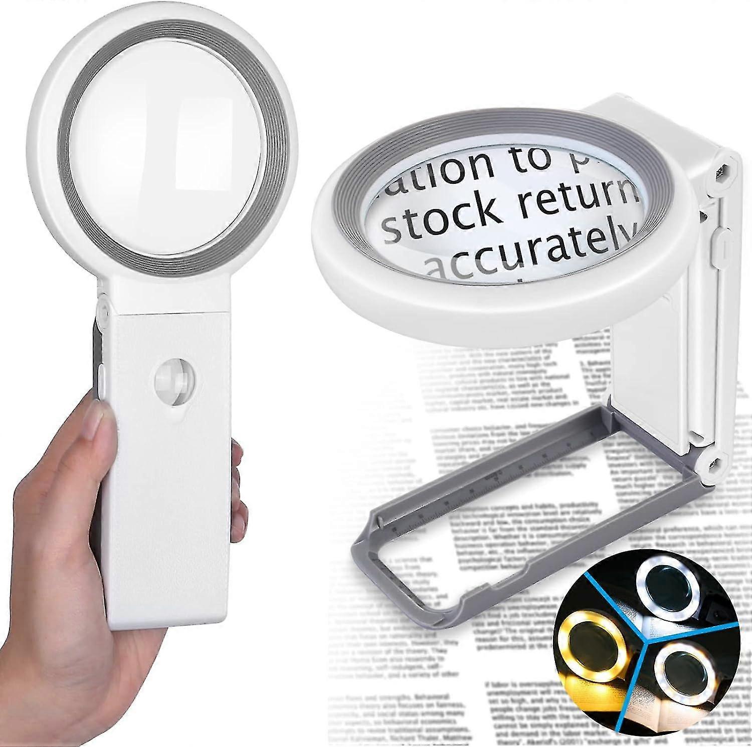 AIXPI Magnifying Glass with Light, 30X Handheld Large Magnifying Glass 12 LED Illuminated Lighted Magnifier for Macular Degeneration Seniors Reading I
