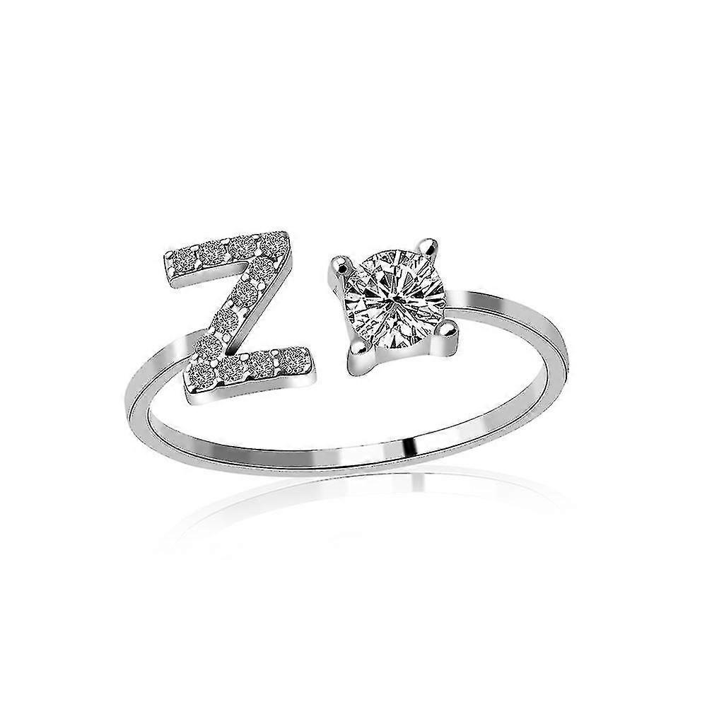 Letter Ring, Zircon Ring Open Ring,Silver