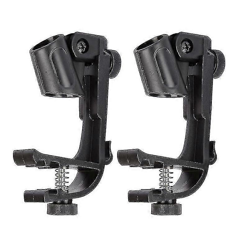 Drum Microphone Clips Adjustable Plastic Shockproof Drum Mic Holder Practical Rim Mount Clamp Holder (1 Pair, Black)