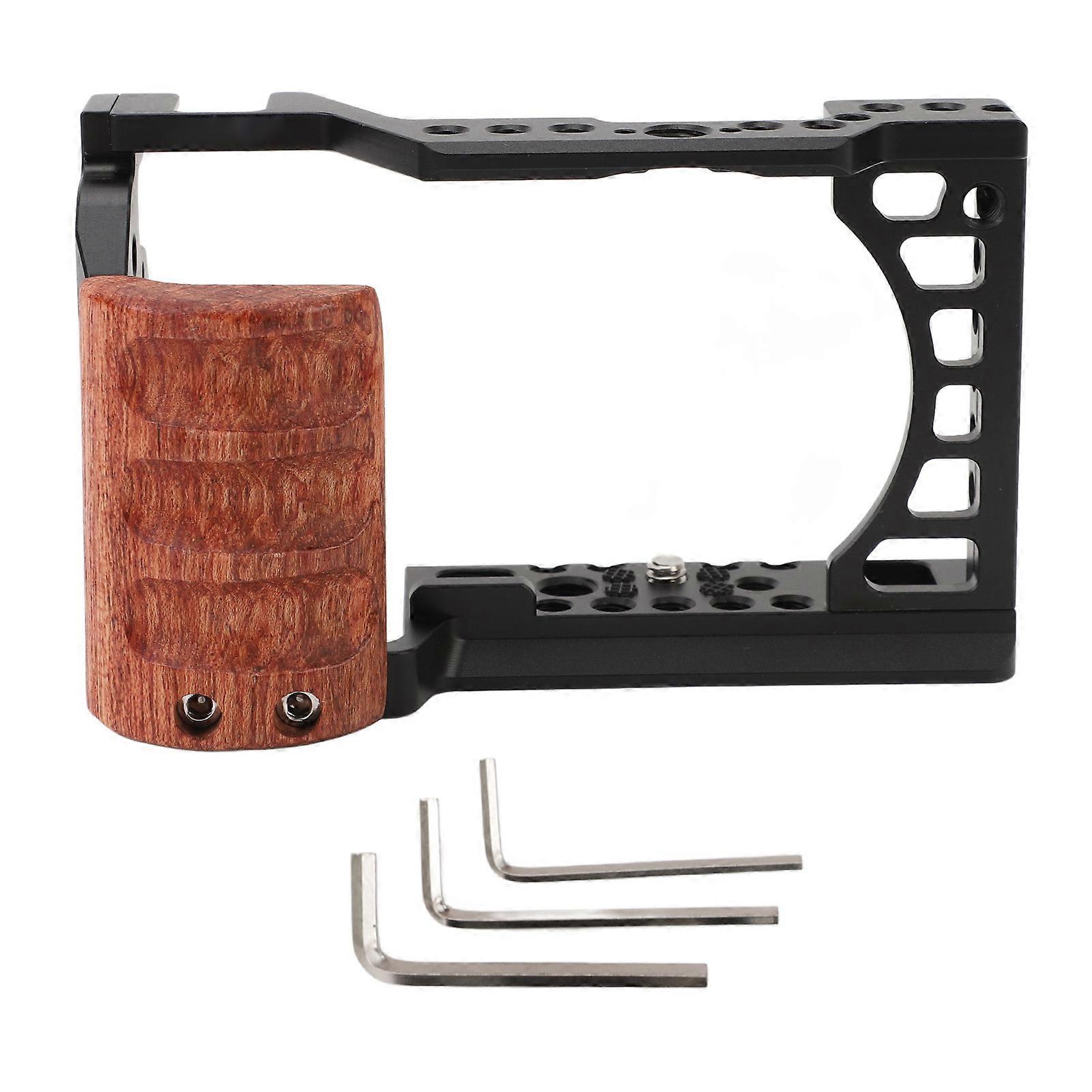 Camera Cage Aluminum Alloy Protective Camera Full Cage Kit with Wooden Handle for A6500 A6000 A6300 A6400 Camera