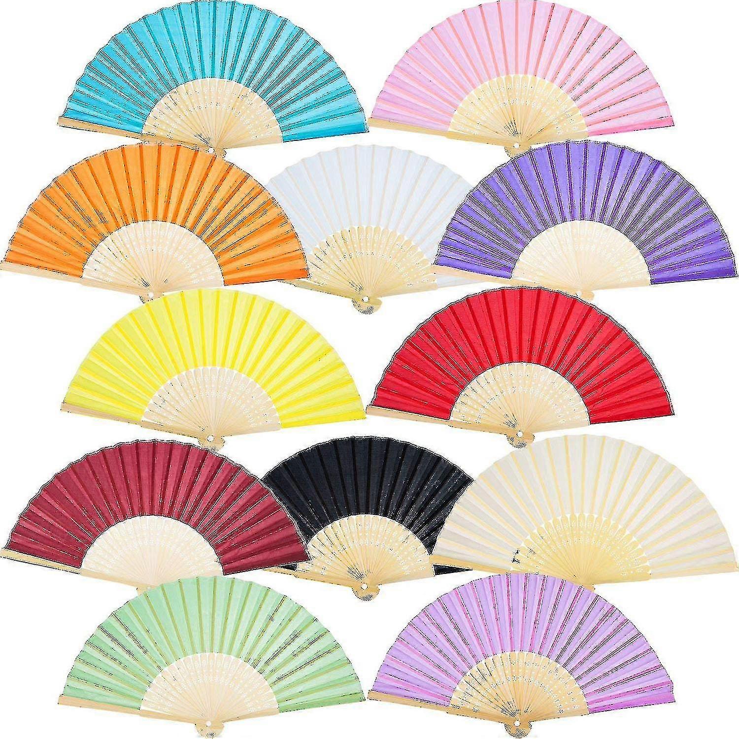 12 pakke håndholdte vifter silke bambus folding fans håndholdt foldet vifte for kirke bryllup G