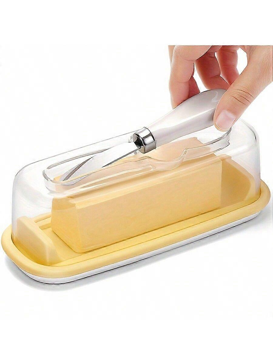 1set Butter Dish With Lid And Knife,Airtight Butter Container Covered Butter Dish For Countertop Or Fridge,Plastic Butter Dishes With Silicone Bottom