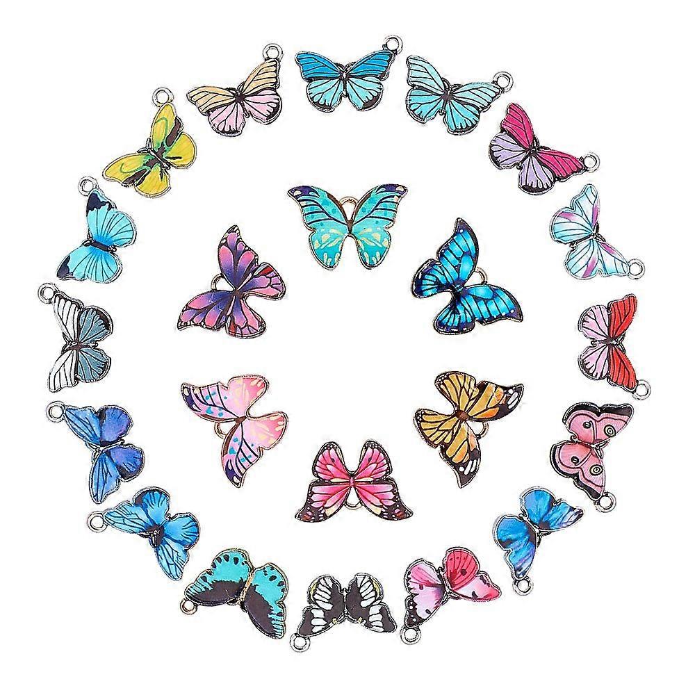 1Box 44Pcs 22 Colors Printed Alloy Pendants with Enamel Butterfly Light Gold Mixed Color 2pcs/color