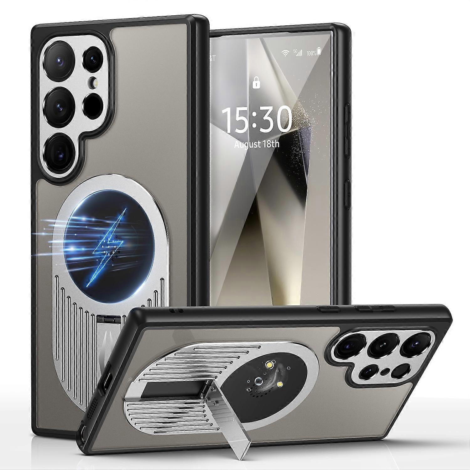 For Samsung Galaxy S24 Ultra MagSafe Heat Dissipating Case with Holder Silver