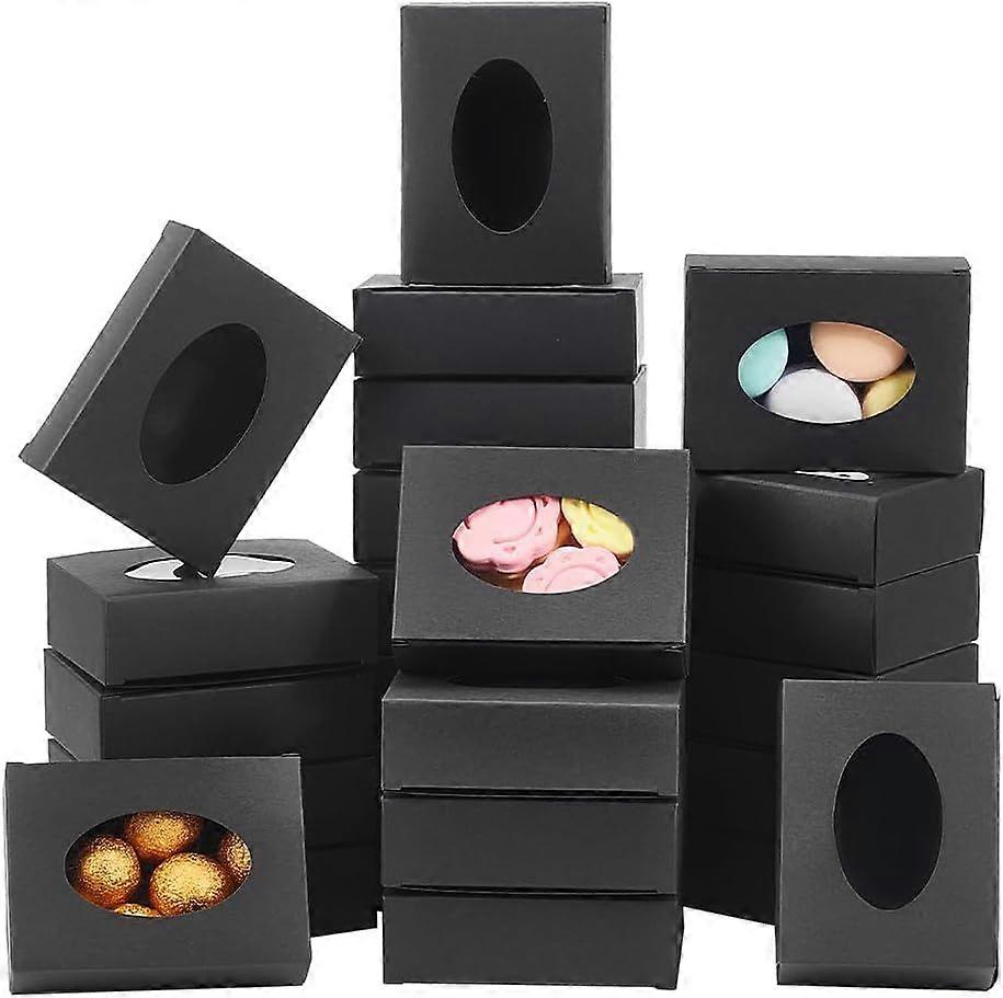 25 Pcs Paper Boxes with Window 3.74x2.76x1.1 Inch Rectangle Folding Paper Boxes Kraft Paper Present Boxes with Oval Visible PVC Window for Wedding Gif