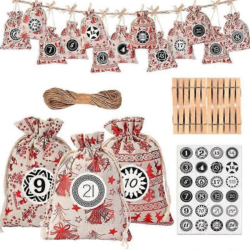 24 Christmas Advent Calendar Fabric Bag Christmas Calendar Advent Calendars 24 Digital Stickers and Clips