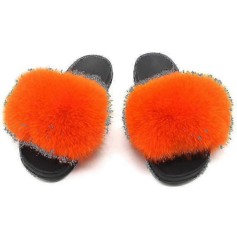 Fox Fur Slides Comptiable With Women - Comcomptiable Witht Open Toe Fur Slippers Indoor Outdoor