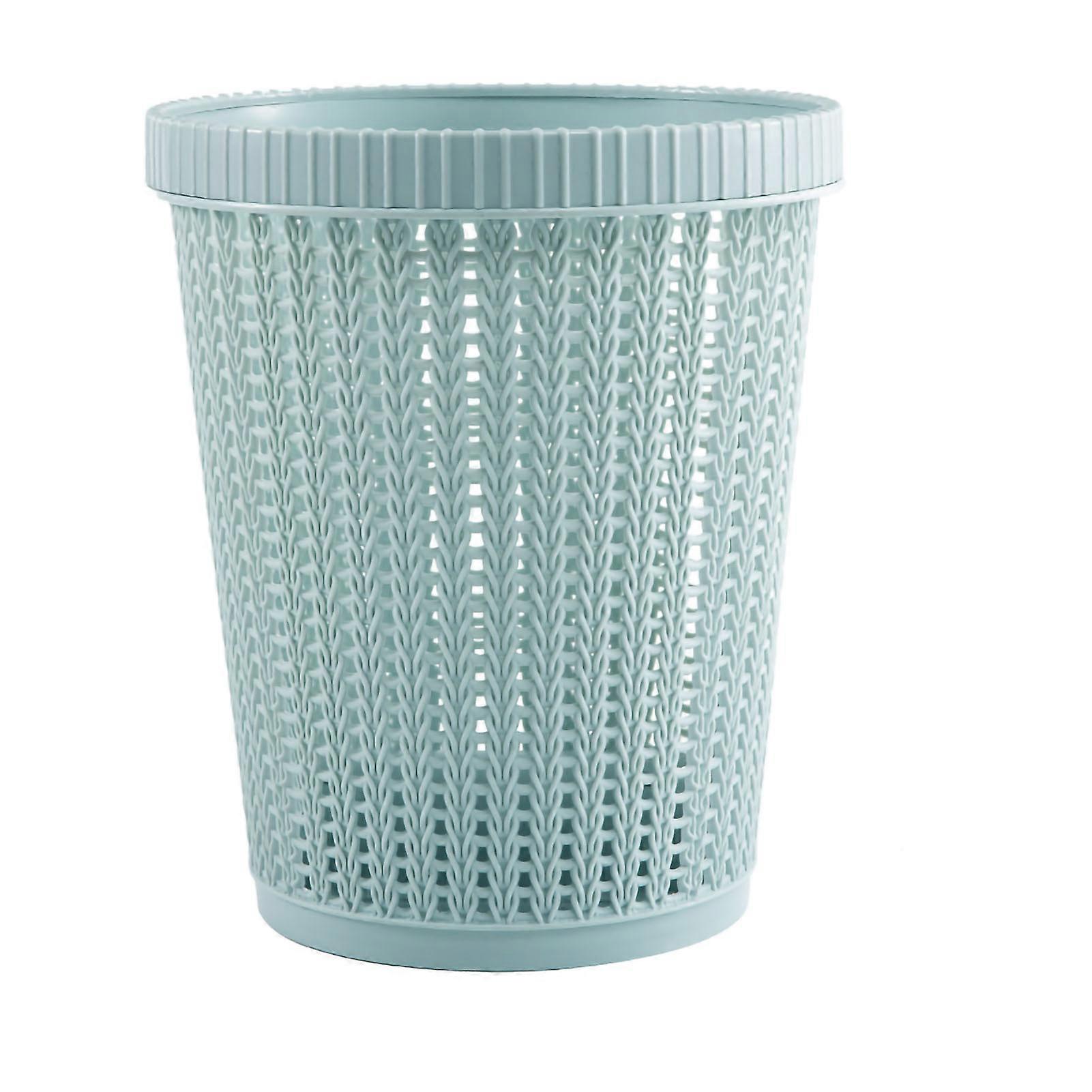 Pulling Bag Trash Can Imitation Rattan Round Plastic Garbage Bin Home Coverless Trash Storage Basket,Blue L