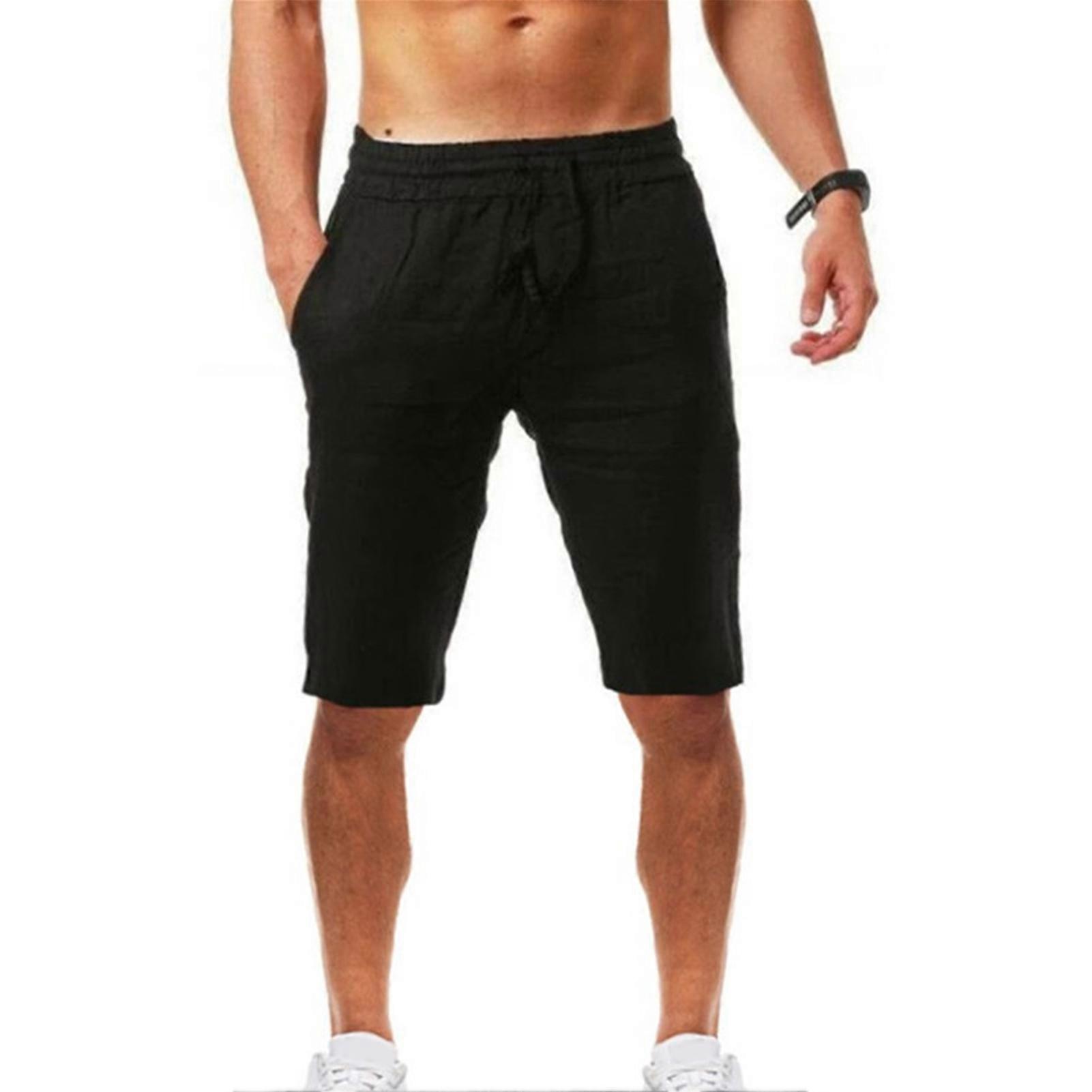 Men Casual Shorts Elastic Waist Drawstring Shorts Stretch Summer Beach Shorts with Pockets