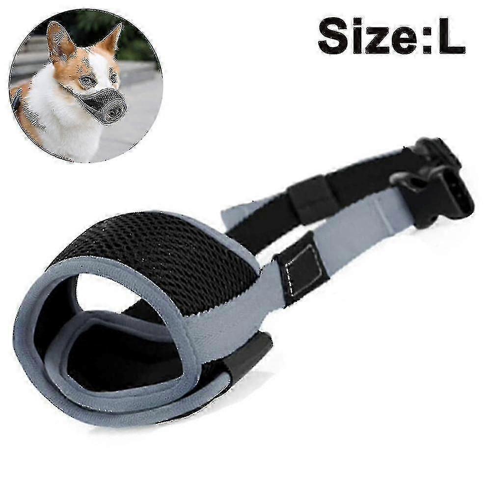 Dog Muzzle Nylon Soft Muzzle Anti-biting Barking Secure-mesh Breathable L Gray