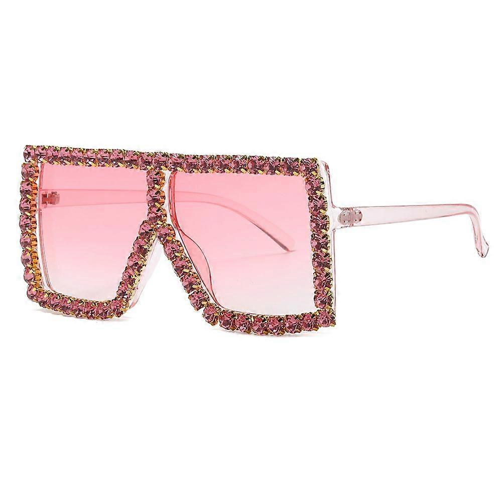 Oversized Sprankelende Kristallen Zonnebril Disco Diamond Flat Top Fashion Square Grote Tinten womem