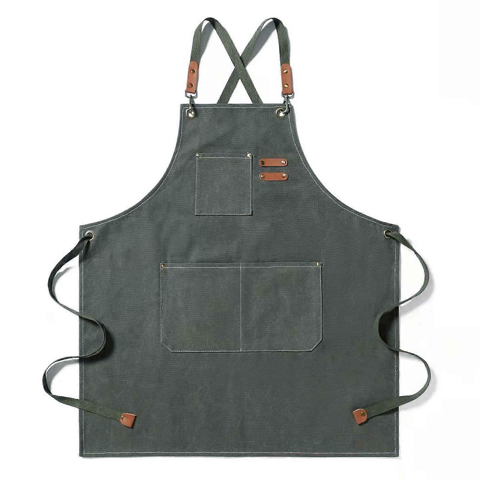 Cross Back Canvas Bib Apron, 3 Pockets, Adjustable for Men Women