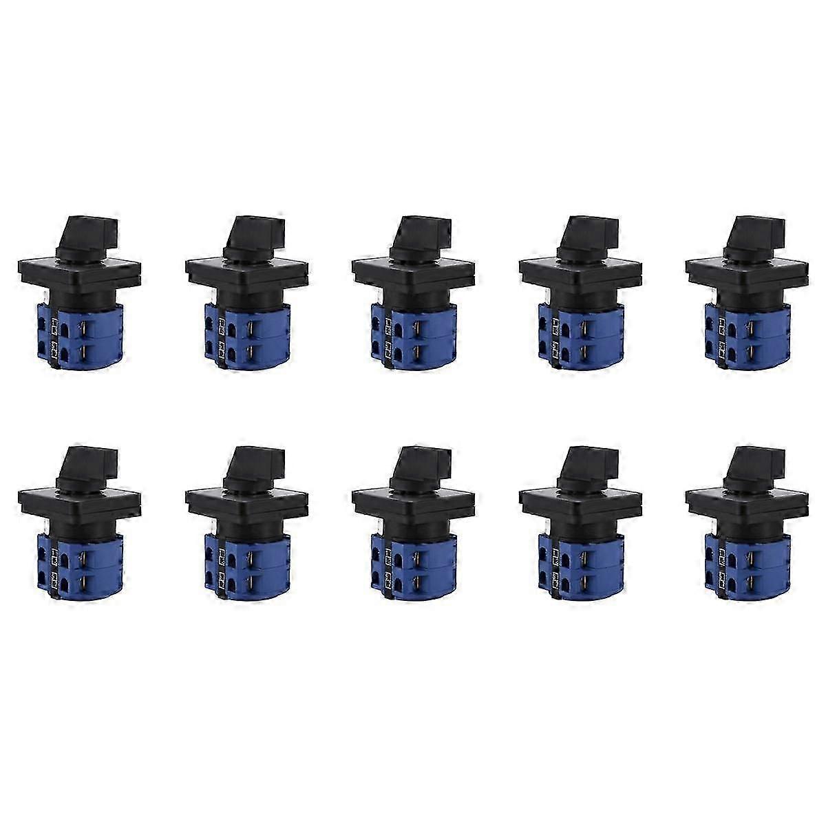 10X AC660V 25A 2-Pole 3-Position Momentary Plastic Rotary Changeover Switch Blue+Black