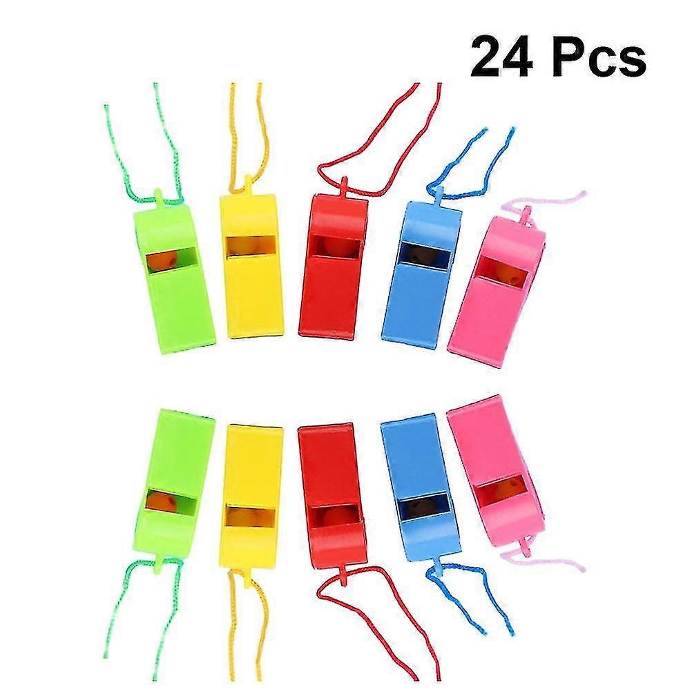 24pcs Plastic Whistles Colorful Cheering Refueling Whistles Referee Whistles Kids Toy Sporting Goods (random Color)(with Rope)