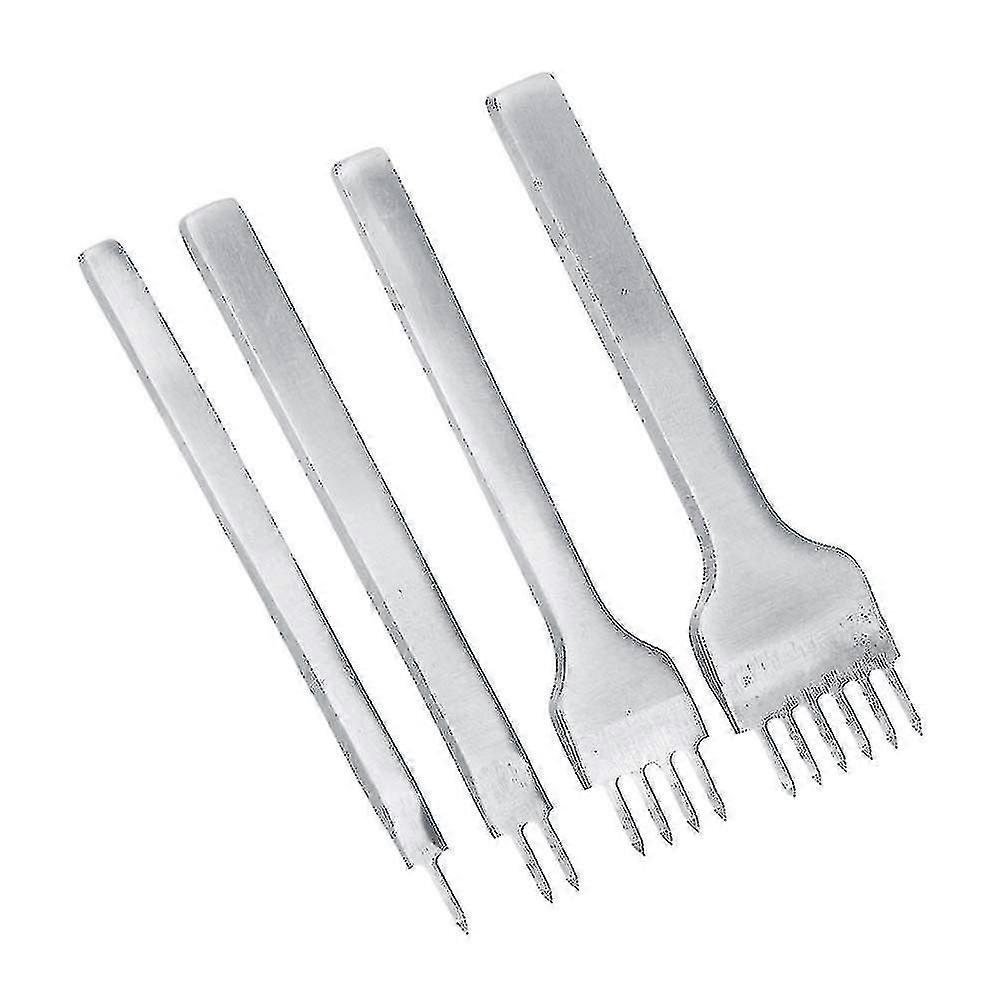 4pcs DIYレザークラフトツール、3mm間隔レザーホールパンチ、ステッチパンチツール1 + 2 + 4 + 6プロング、レザーパンチ高炭素鋼+ホワイトスチールハンドル