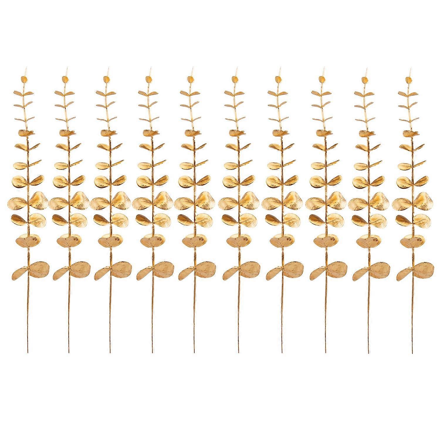 10Pcs Artificial Eucalyptus Stems Plastic Faux Plant Home Office Wedding Party Decor-Gold
