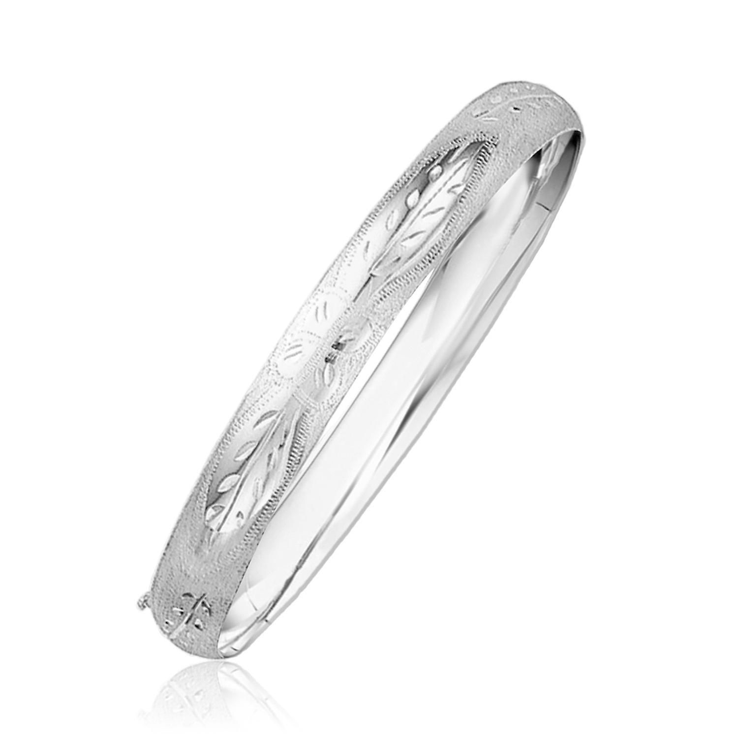 Clasic floral sculptate Brățări în 14k aur alb (8.0mm)