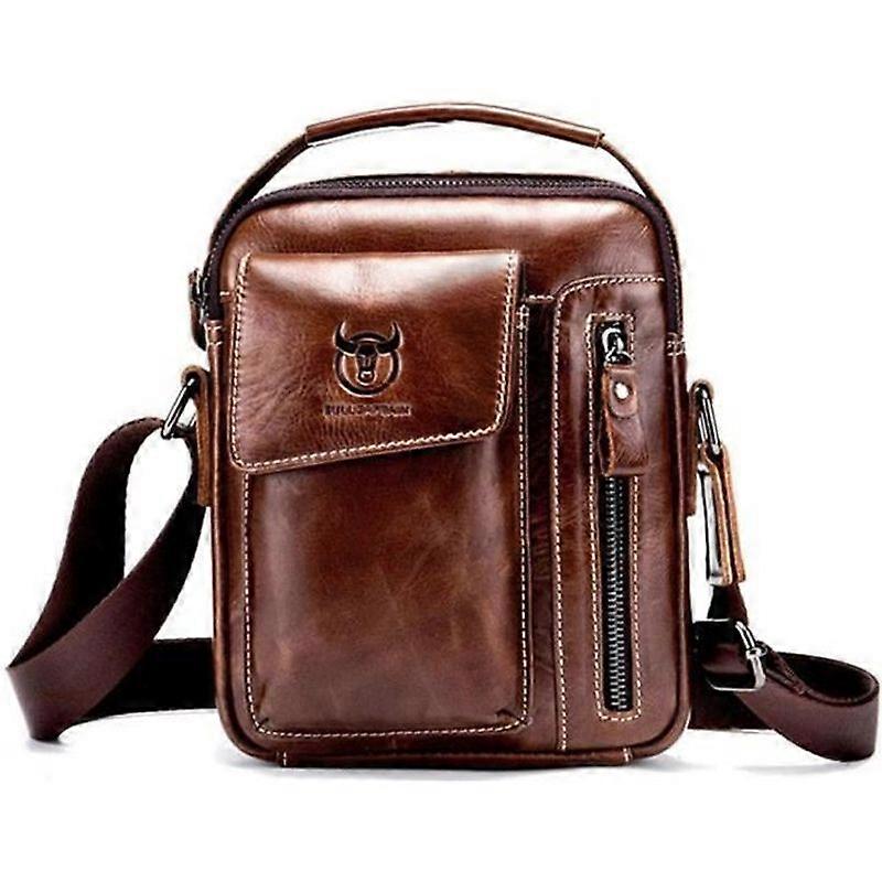 Shoulder Bag - Leather - Men - Small Briefcase - Adjustable Strap - Brown