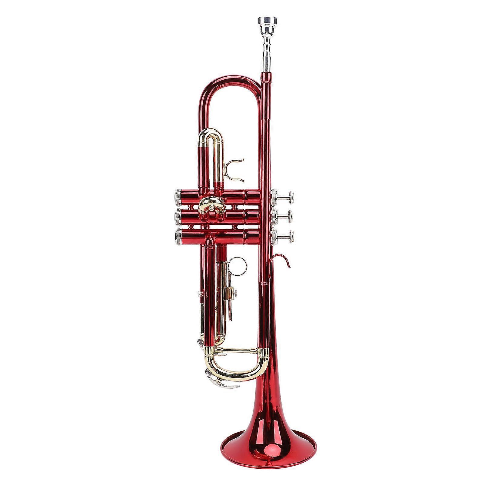 Bb Trumpet with Gold Keys and Carrying Case for Beginners and Bands - Red