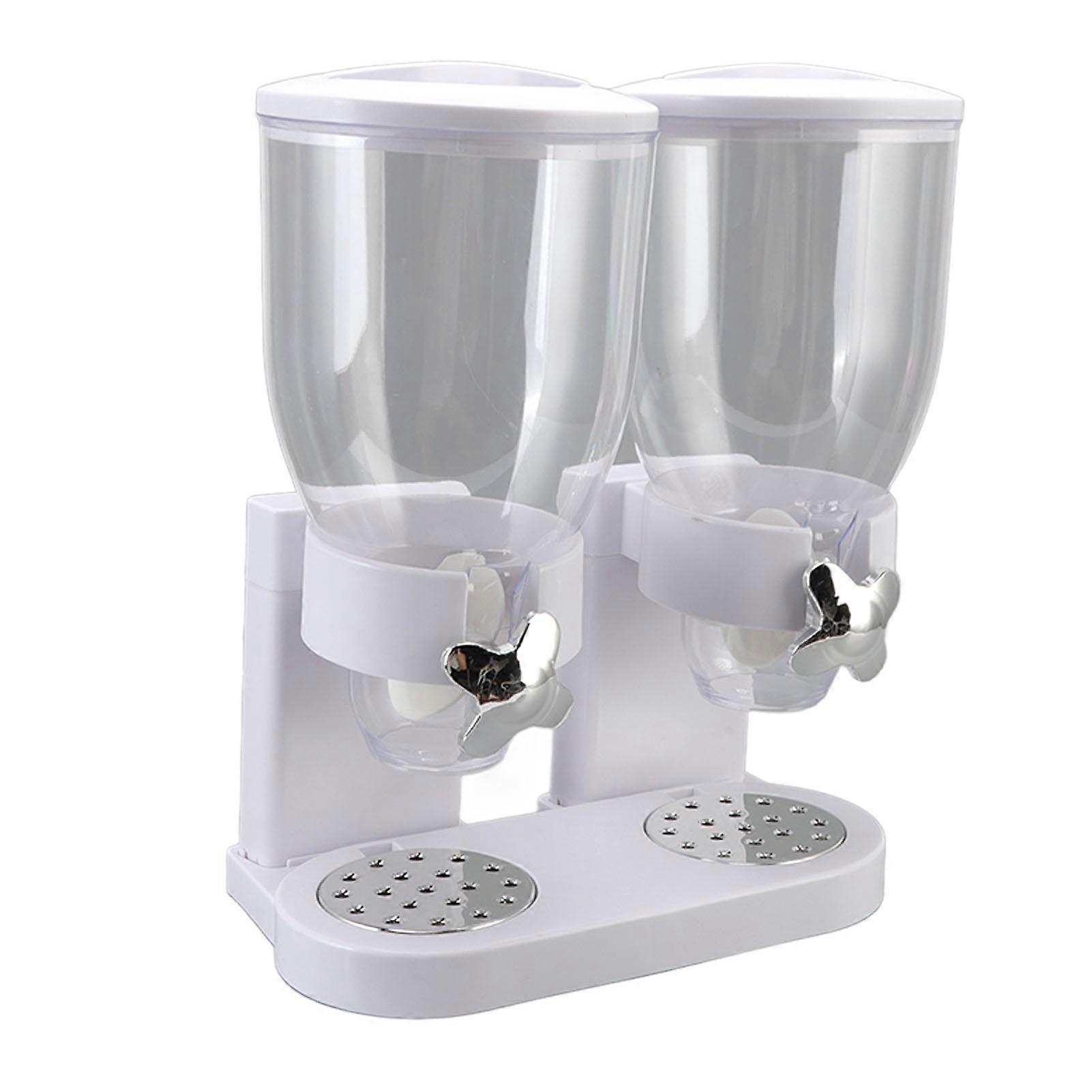 Countertop Cereal Dispenser ABS Dual Containers Airtight Twist Operation Dry Food Dispenser for Kitchen White