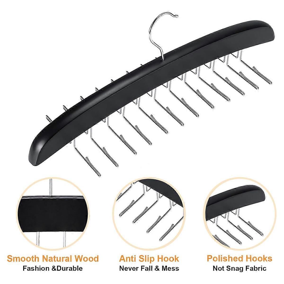 Tie Rack Hanger with Metal Hooks, Space Saving Necktie Organizer for Men – Large Capacity Tie and Belt Wooden Hanger for Closet