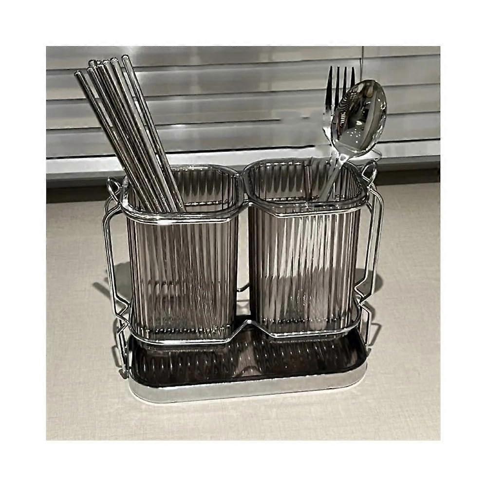 Utensil Container Wall-Mounted Utensil Holder Kitchen Utensil Organizer Spoon Holder Dish Drying Rack Gray