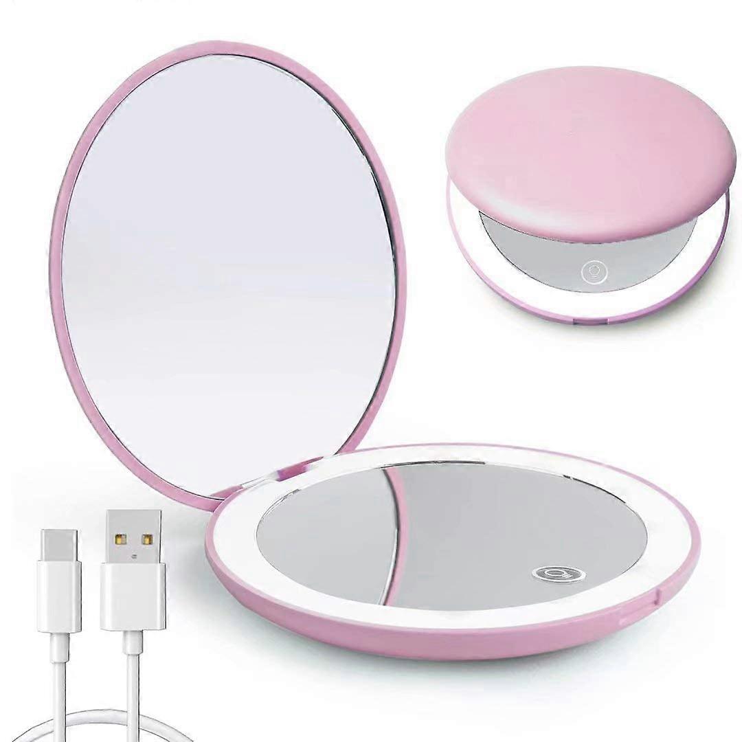 Compact Magnifying Mirror, Portable Travel Makeup Tool with Rechargeable, Touch Dimmable LED Lights, 1X Magnification for Easy Application,