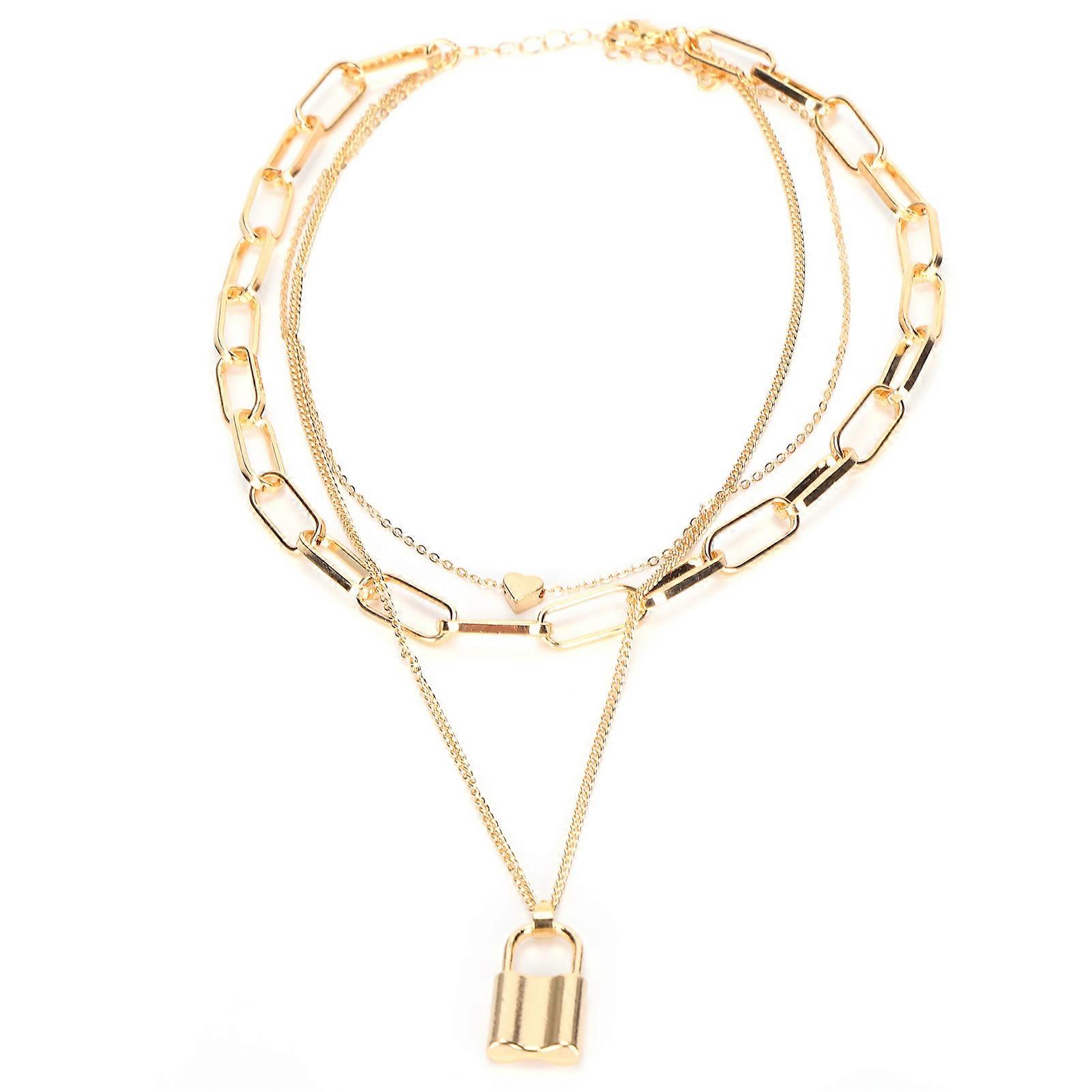 Dámské Jednoduchý Vrstvené Náhrdelník Zámek Srdce ve tvaru přívěsku Náhrdelník Šperky Příslušenství (Zlatá )