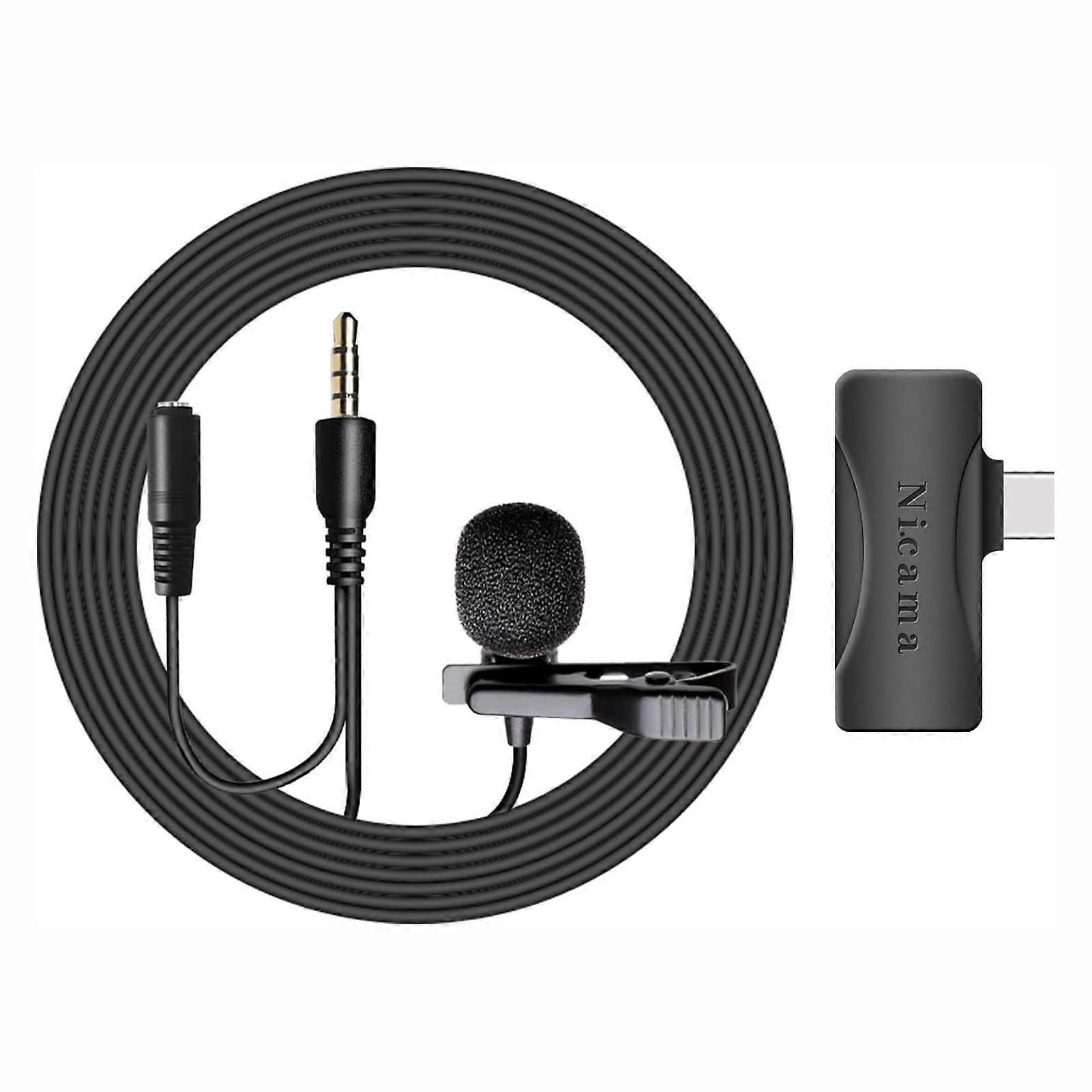 USB C Lavalier-Lapel Microphone ­with a Real Time Monitors Socket Great Sound Quality Microphone for Tablet Smartphone