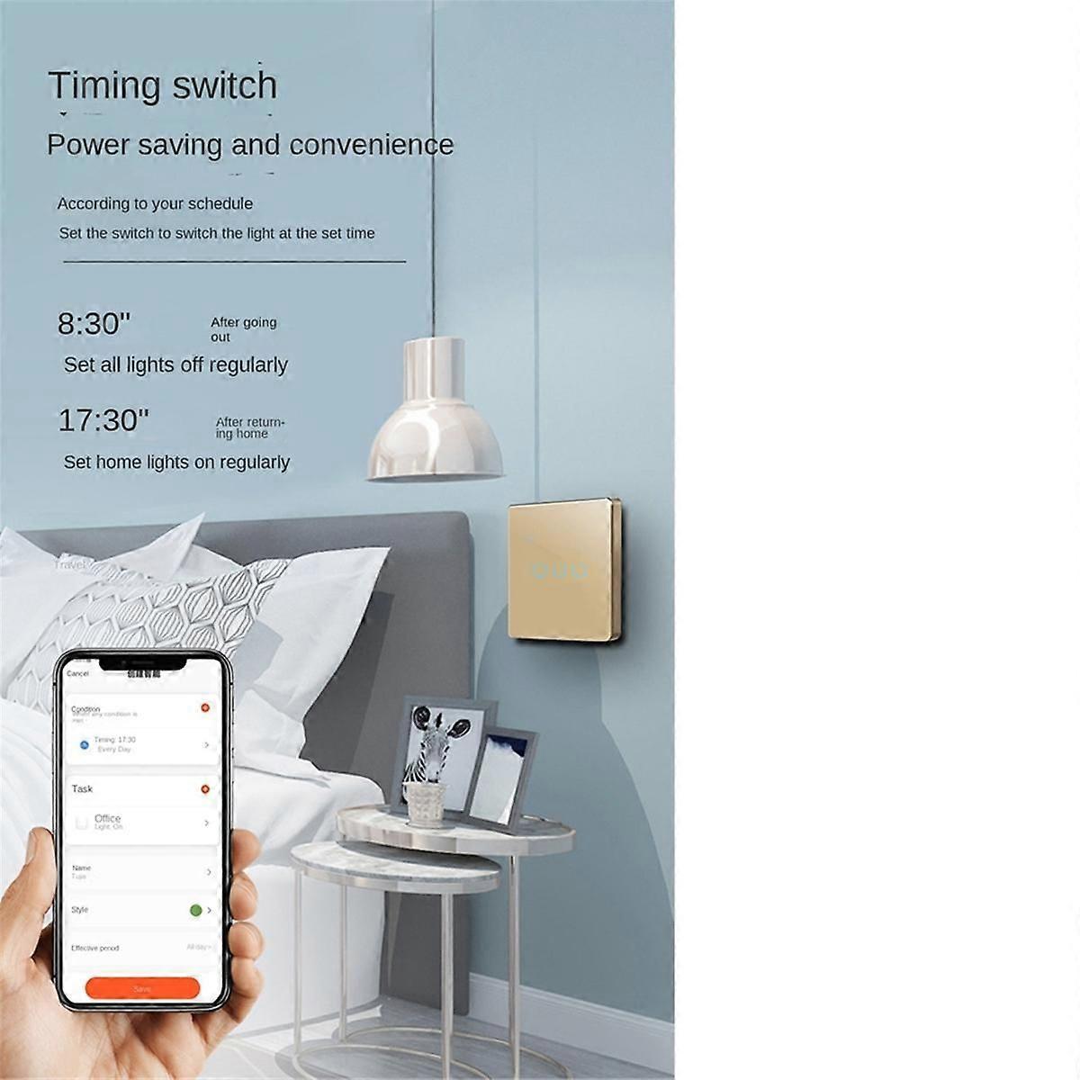 Tuya Wifi Smart Switch Touch Light Switch Zero Fire Line 2 Switch Gold