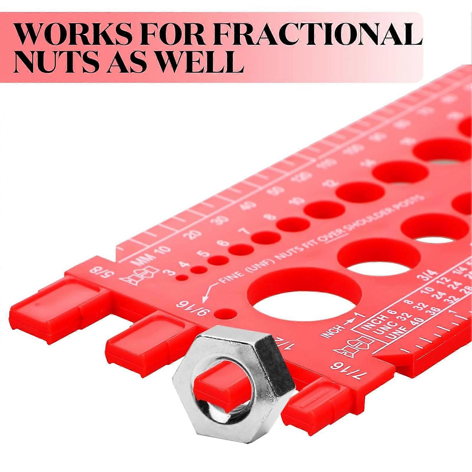 Multifunctional Thread Gauge for Nuts and Bolts, Metric, Inch, Quick Identification, for Workshop and Garage, Red