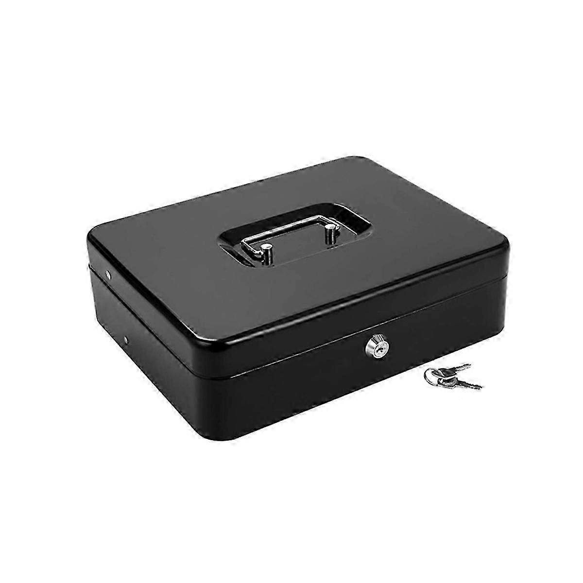Cash Box Metal Cash Box with Tray and Key Lock, Tiered Locking Cash Box, Durable Lock Safe with 4 Bi