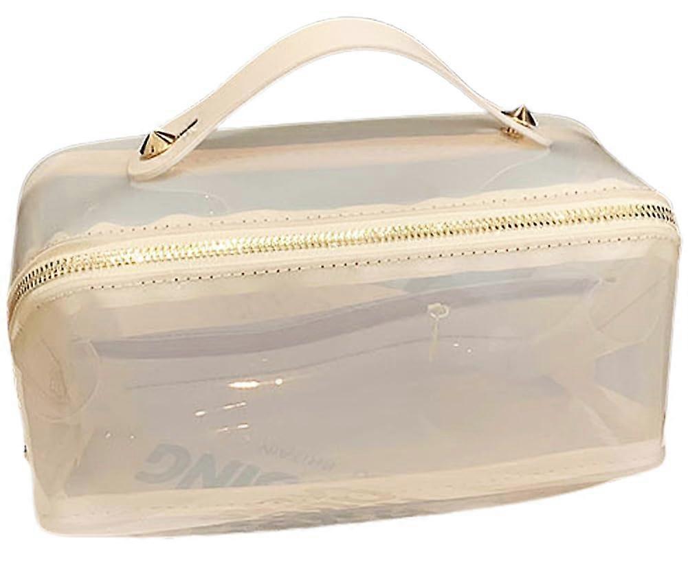 Clear Makeup Organizer Bag Semi-Transparent Travel Makeup Pouch with Zipper Closure in White Color and Compact Design