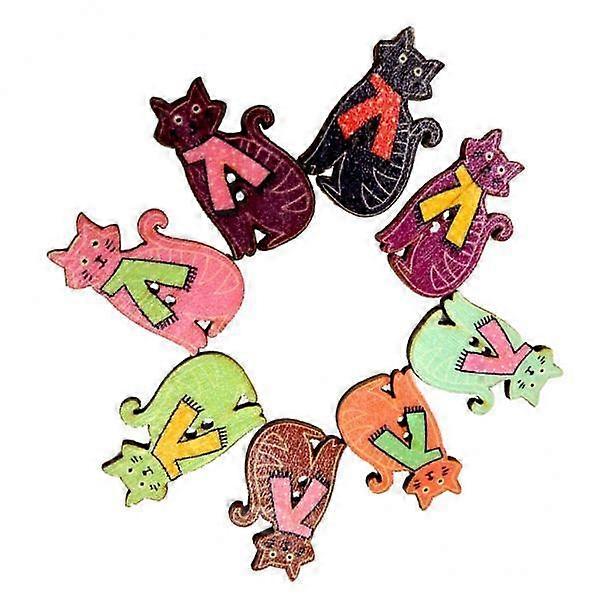 5x50 Colorful Cat Shape 2 Holes Wood Sewing Buttons Scrapbooking 30*19mm