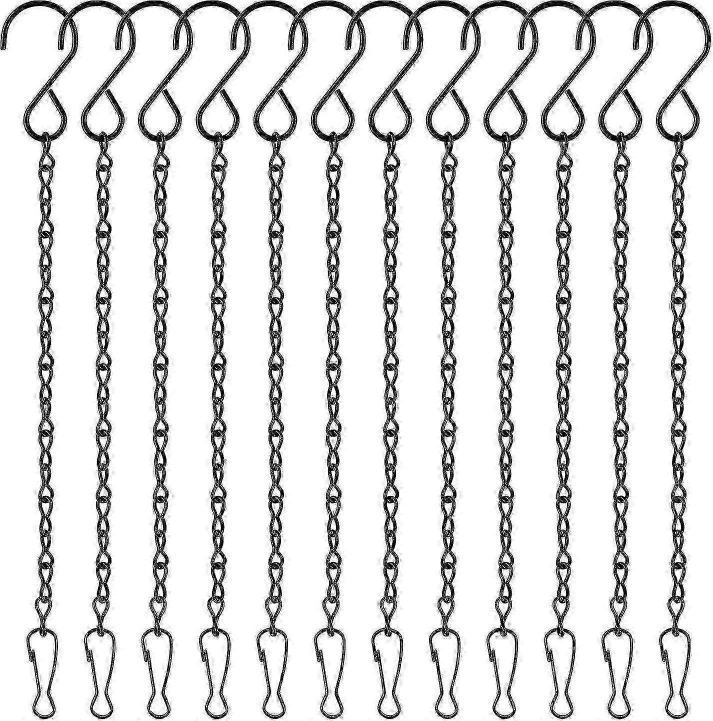 12 Pack Black Hanging Chains with Hooks for Plant Baskets & Bird Feeders