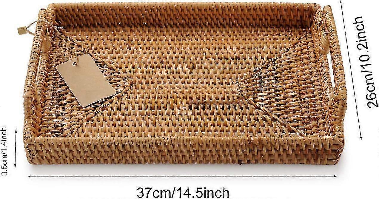 手織りの籐長方形サービングトレイ、朝食とスナック用のハンドル付き