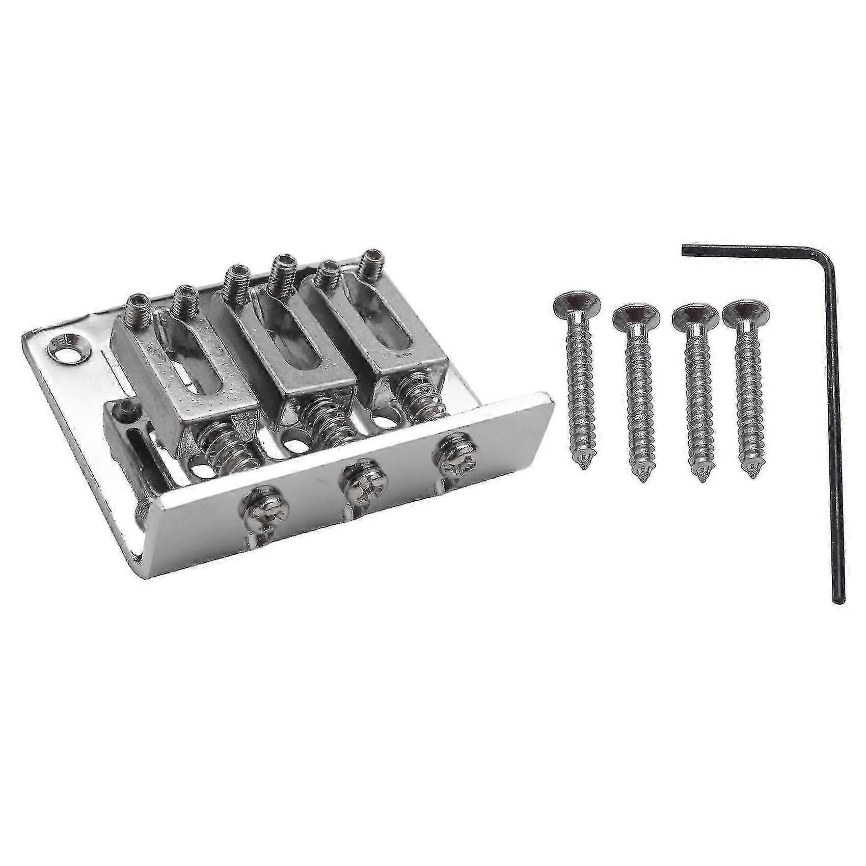 3-String Chrome Adjustable Bridge for Cigar Box Guitar, Hard-Tail Steel Hardware, Silver