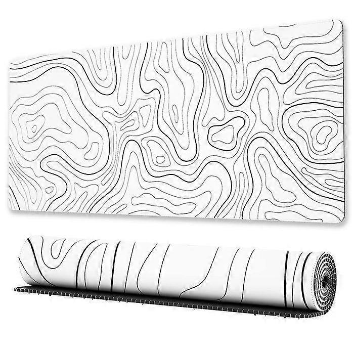 Large gaming mouse pad with stitched edges and non-slip backing, 80 x 30 cm, topographic map print, white