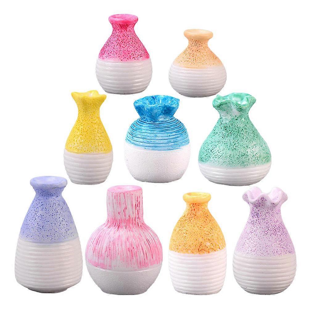 9pcs Miniature Vases for Small House Microlandscape with Resin Material